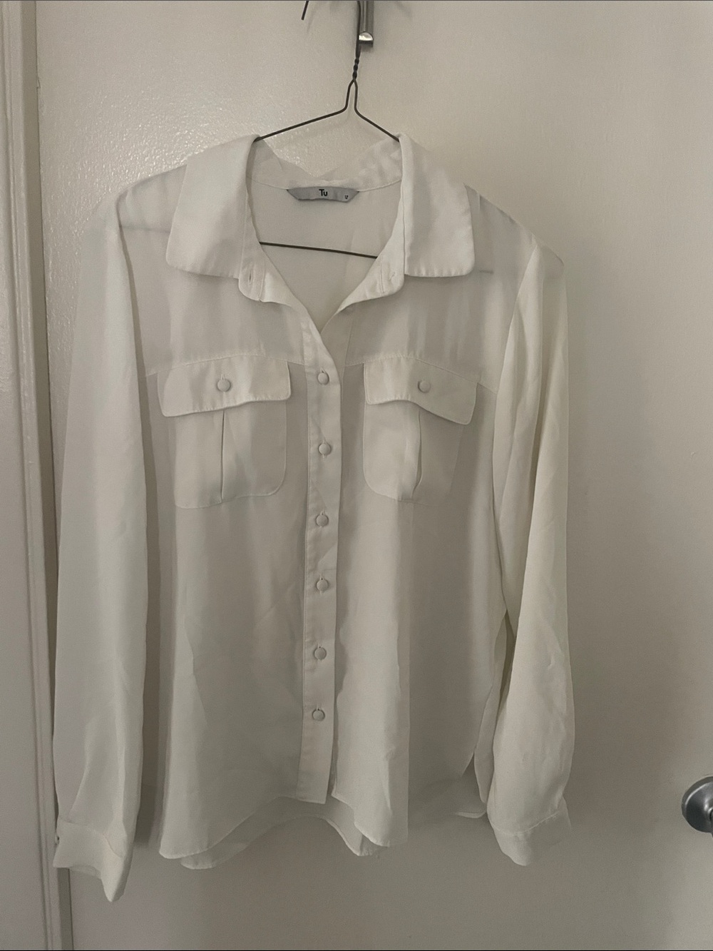 TU Classic Cream Button-Front Dress Shirt